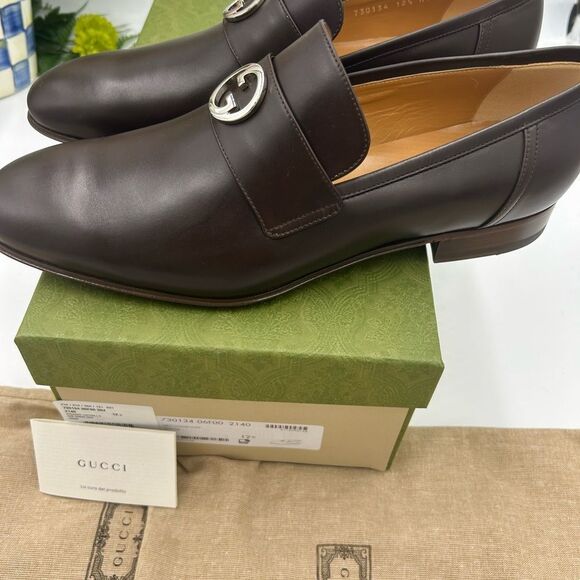 Men's Gucci interlocking G leather loafers size 12.5 fits 13 US made in Italy - Picture 3 of 9